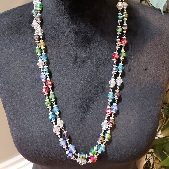 Womens Fashion Crystal Glass Bead Necklace Double Strand with Lobster Clasp - Picture 4 of 9